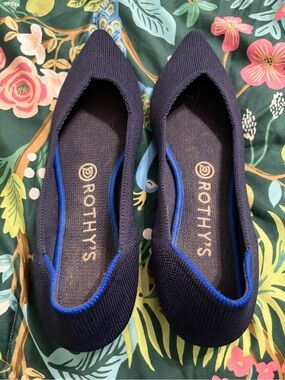 Rothy's Navy Flats with Bright Blue Trim - Pointed Toe